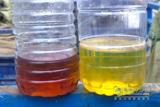 雜質較多的柴油與相對清潔的柴油對比