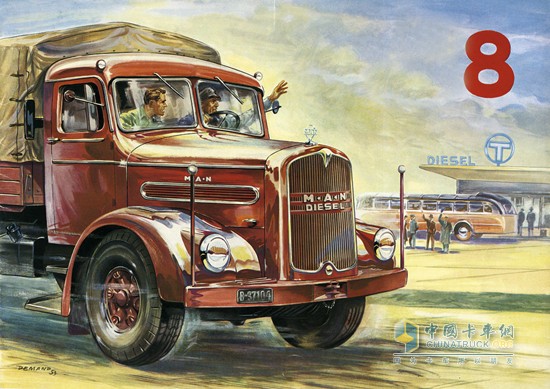 1951年,匹配了V8發(fā)動(dòng)機(jī)的曼恩F8卡車，可達(dá)180馬力