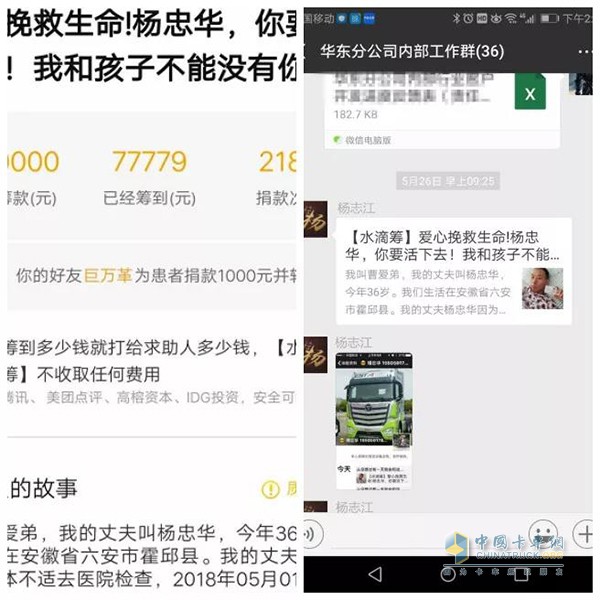 福田戴姆勒華東分公司看到楊忠華的救助信息，及時伸出了援手