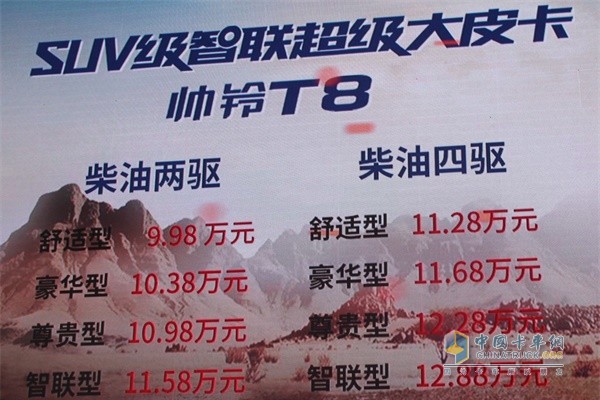 江淮帥鈴T8售價(jià)區(qū)間為9.98萬(wàn)——12.88萬(wàn)
