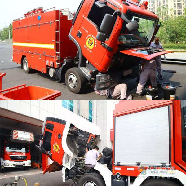 來自曼恩的底盤專家小組展開對車輛外觀、電氣系統(tǒng)和底盤等方面的多重檢查工作