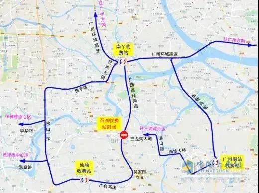 禪桂中心區(qū)、三龍灣片區(qū)往返廣州市區(qū)的車輛繞行路徑