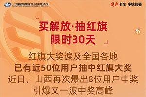 “買解放 抽紅旗”持續(xù)進(jìn)行中，山西再現(xiàn)8位中獎(jiǎng)用戶！