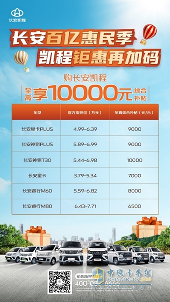 速速搶單下訂，長安凱程“百億補貼”來襲，至高10000元可享