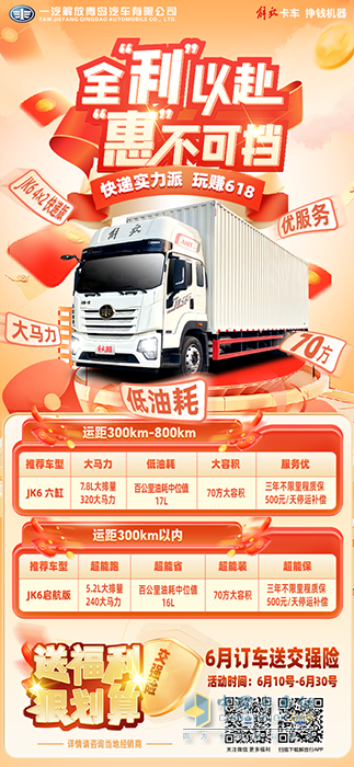 全“利”以赴，“惠”不可擋，6月訂JK6 4X2快遞版送交強險