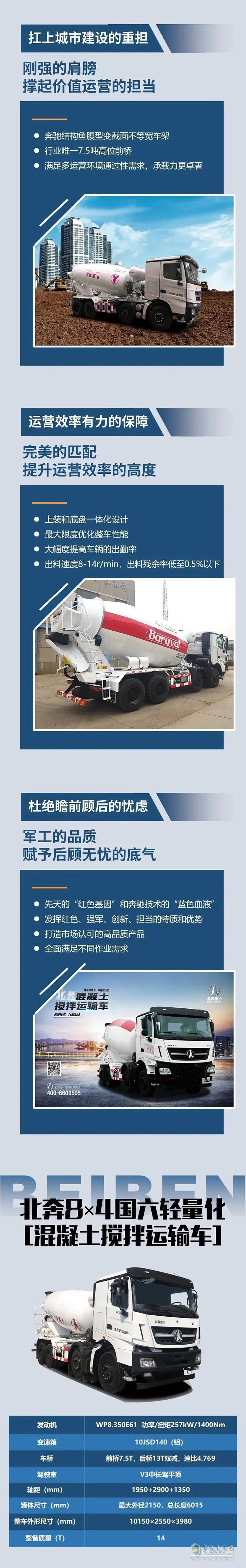 北奔8×4混凝土攪拌運(yùn)輸車：我“拌”事您放心！
