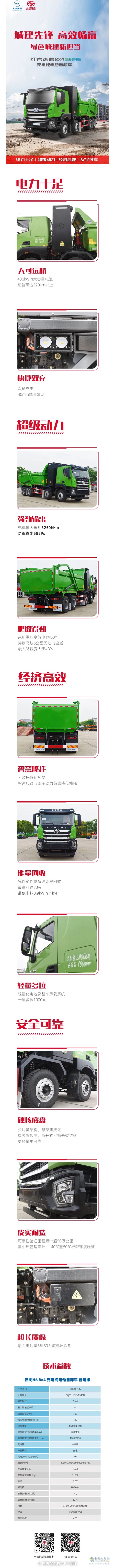 綠色城建新?lián)?dāng)，紅巖杰虎8x4充電純電動自卸車陪伴卡友滿電馳騁！