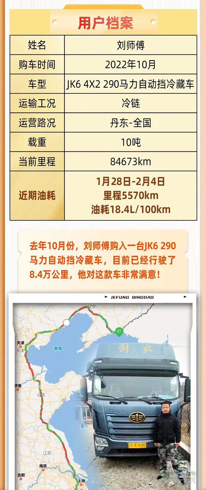 用戶(hù)心聲：JK6 290馬力載貨車(chē)，買(mǎi)得值！