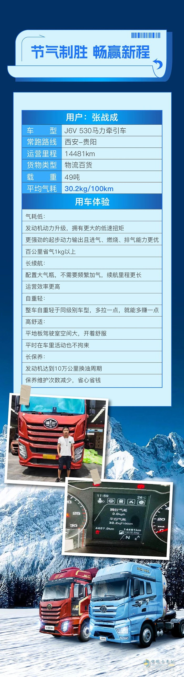 百公里氣耗30.2kg！張師傅駕J6V 530馬力牽引車告別運(yùn)輸“高成本”！
