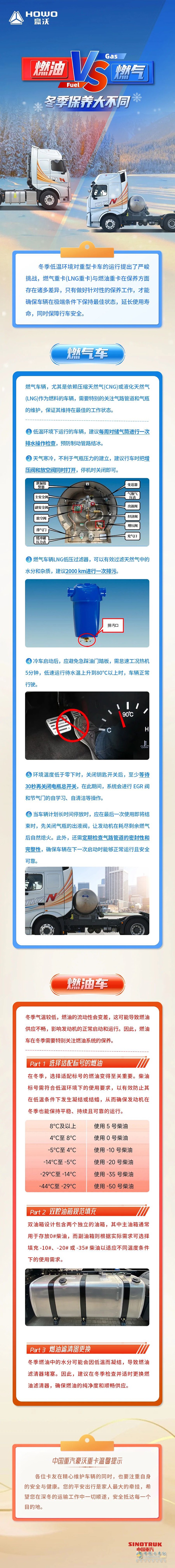 中國重汽豪沃重卡:燃油VS燃氣，冬季保養(yǎng)大不同