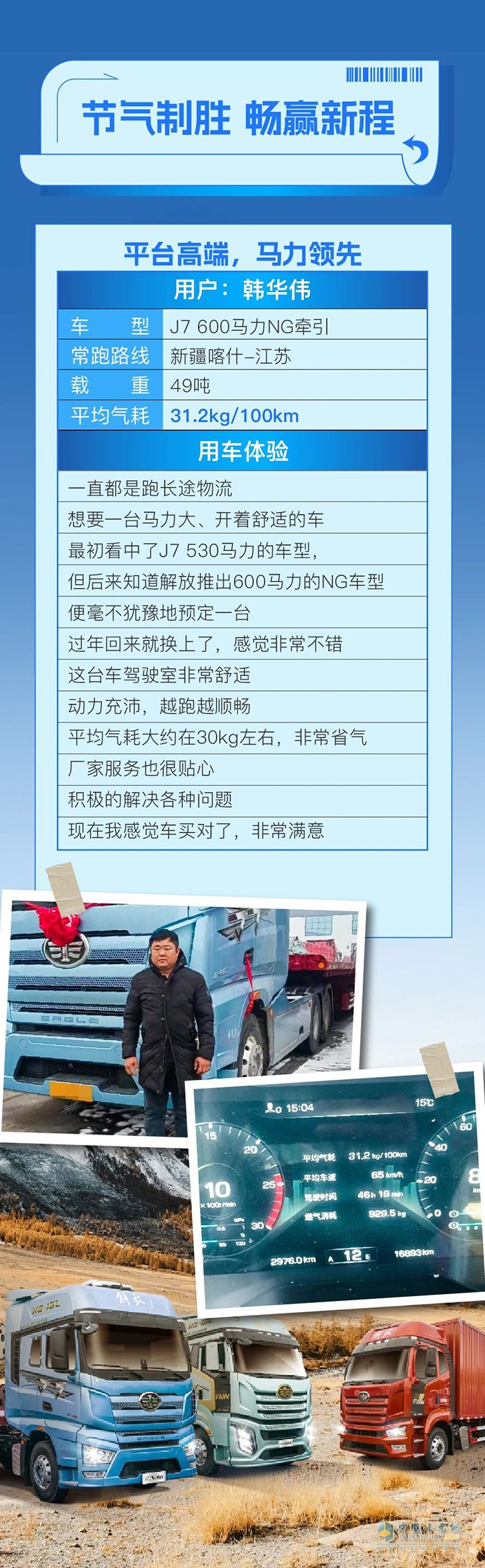 百公里氣耗31.2kg！解放J7以越級(jí)品質(zhì)，贏得韓師傅贊不絕口！