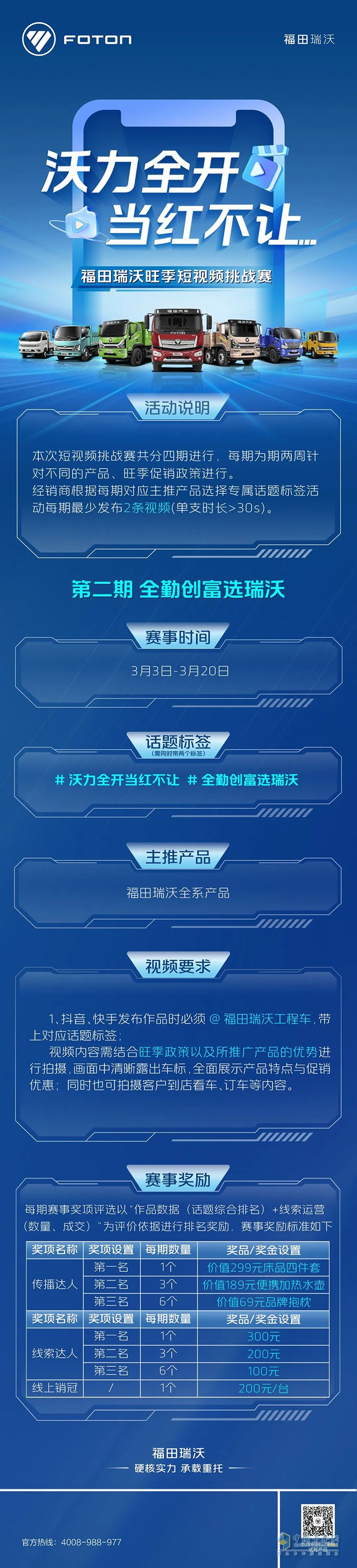 沃力全開，當(dāng)紅不讓—福田瑞沃旺季短視頻挑戰(zhàn)賽開始啦