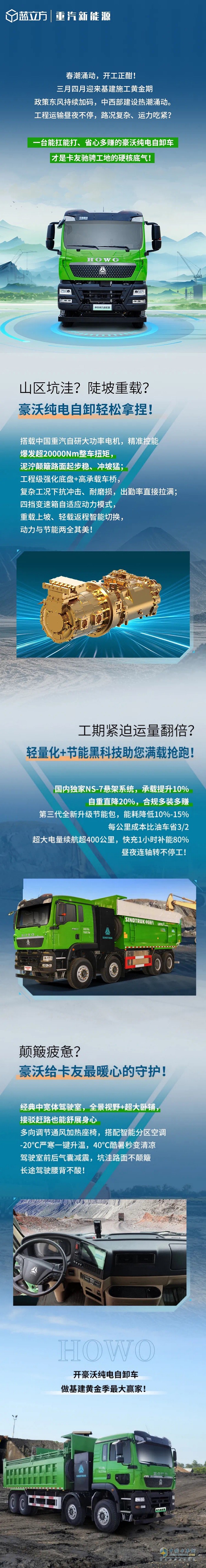 中國重汽豪沃純電自卸車助您搶跑基建黃金季!
