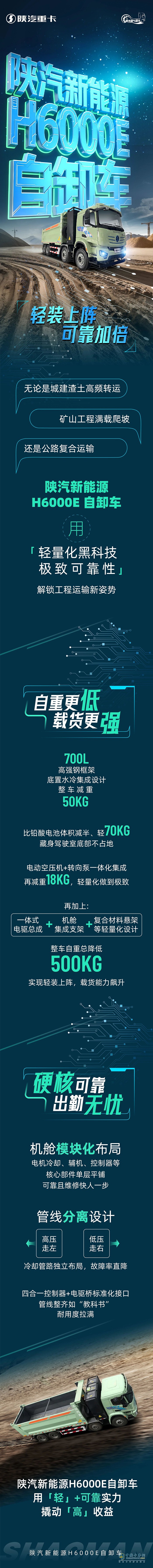 陜汽新能源H6000E自卸車(chē)，輕裝上陣，可靠加倍!