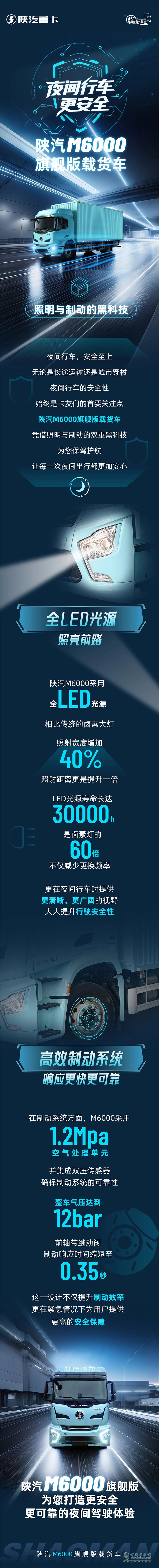 夜間行車(chē)更安全！陜汽M6000旗艦版載貨車(chē)，照明與制動(dòng)的黑科技！