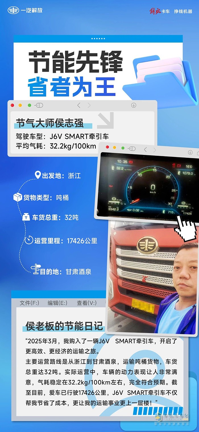 從浙江到甘肅，解放J6V SMART助力侯老板越開越省