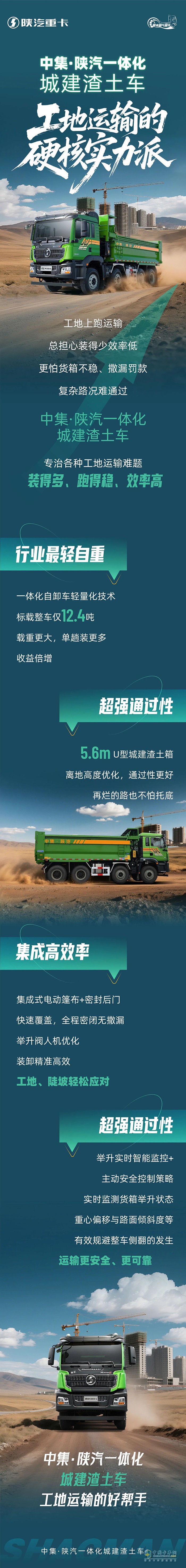 中集·陜汽一體化城建渣土車(chē)，工地運(yùn)輸?shù)挠埠藢?shí)力派！