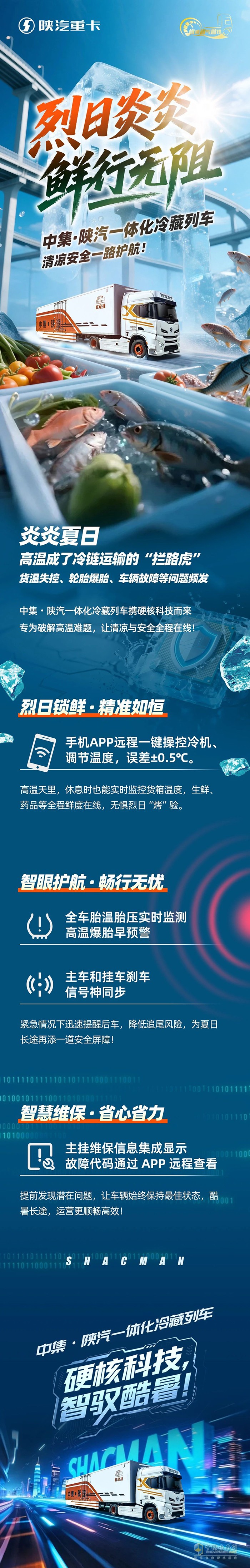 \中集·陜汽一體化冷藏列車，清涼安全一路護(hù)航!