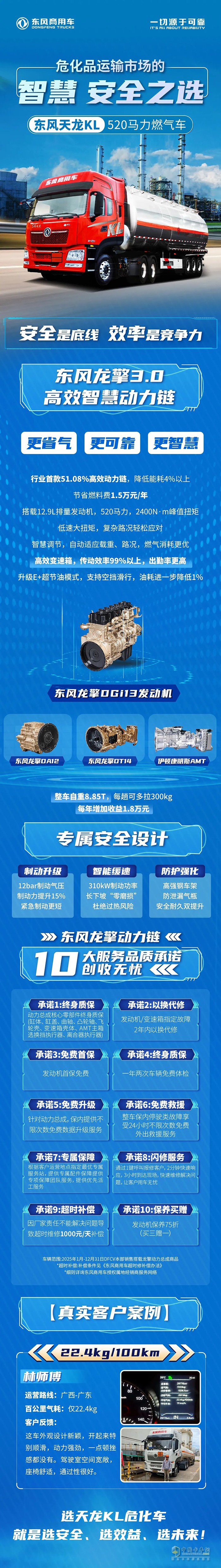東風(fēng)天龍KL 520馬力燃?xì)廛?危化品運輸市場的智慧、安全之選