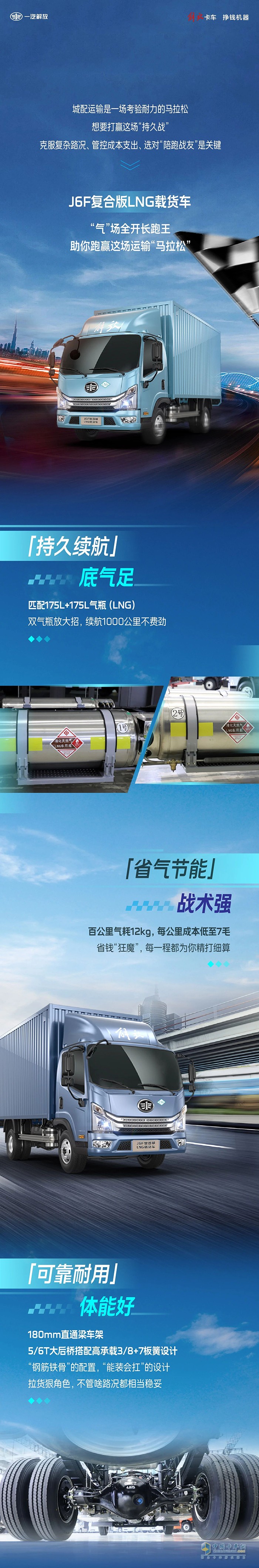 解放J6F復(fù)合版LNG載貨車(chē)：“氣”場(chǎng)全開(kāi)長(zhǎng)跑王，跑贏運(yùn)輸“馬拉松”