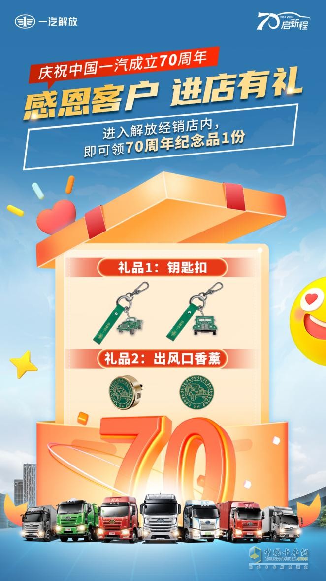 慶祝中國(guó)一汽成立70周年，解放感恩大回饋-7重購(gòu)車禮+70輛特惠車+進(jìn)店禮聯(lián)袂放送