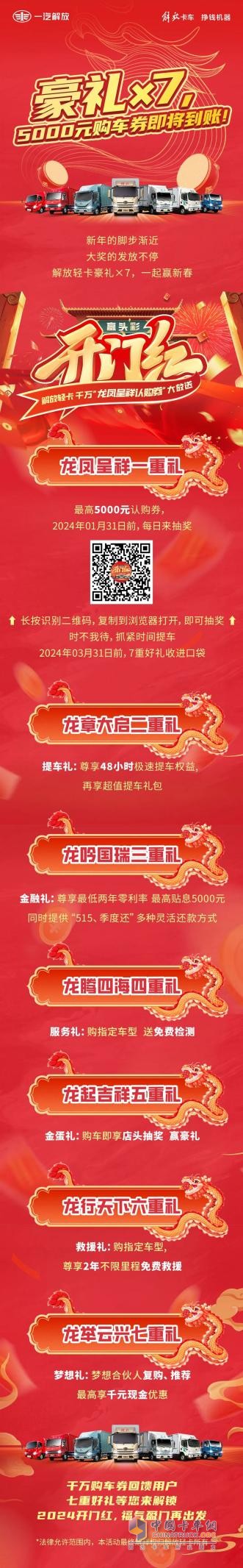 解放輕卡7重豪禮大放送，5000元購車券即將到賬！