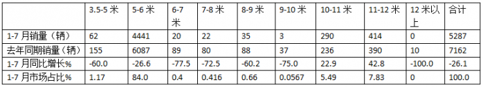 2024年前7月醫(yī)療專(zhuān)用車(chē)：5-6米領(lǐng)跑11-12米領(lǐng)漲，程力/江鈴/福田居前三   