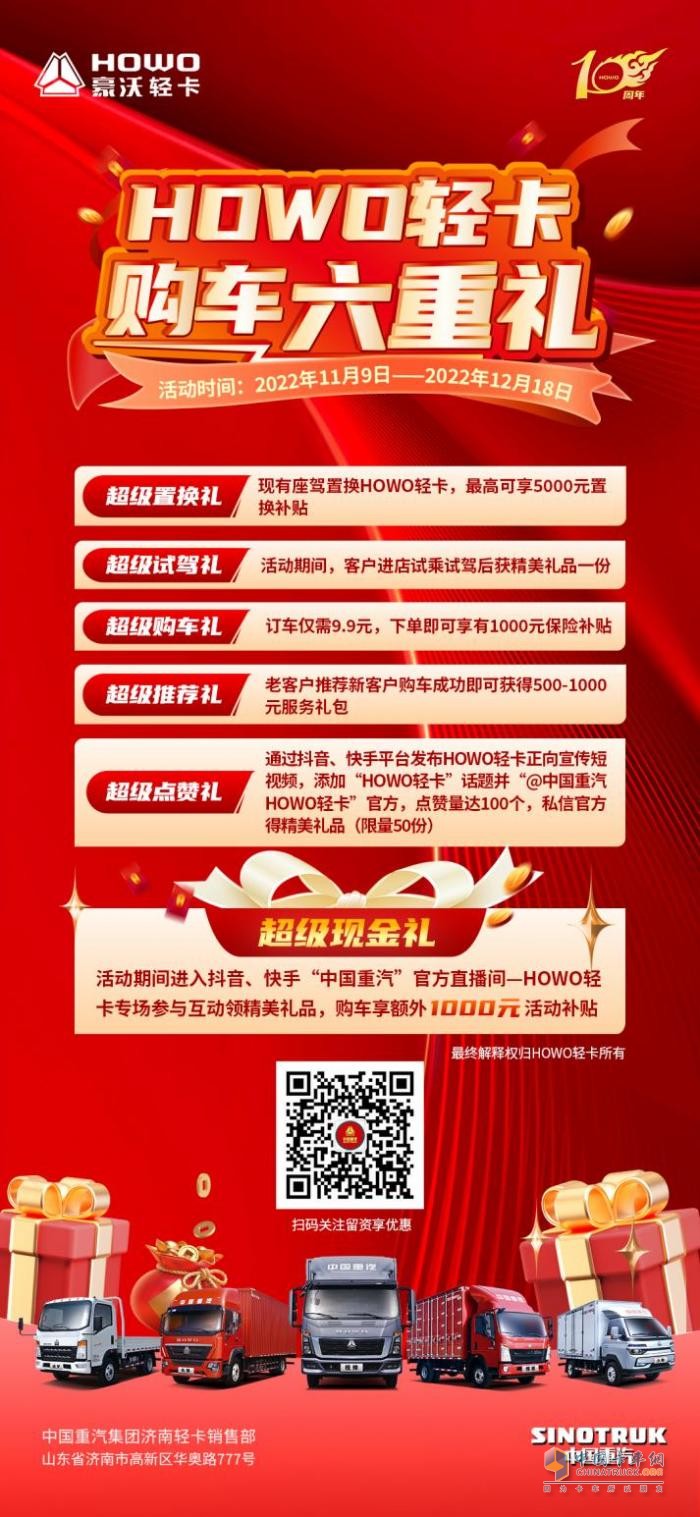 中國(guó)重汽HOWO輕卡超級(jí)六重禮，豪禮送不停