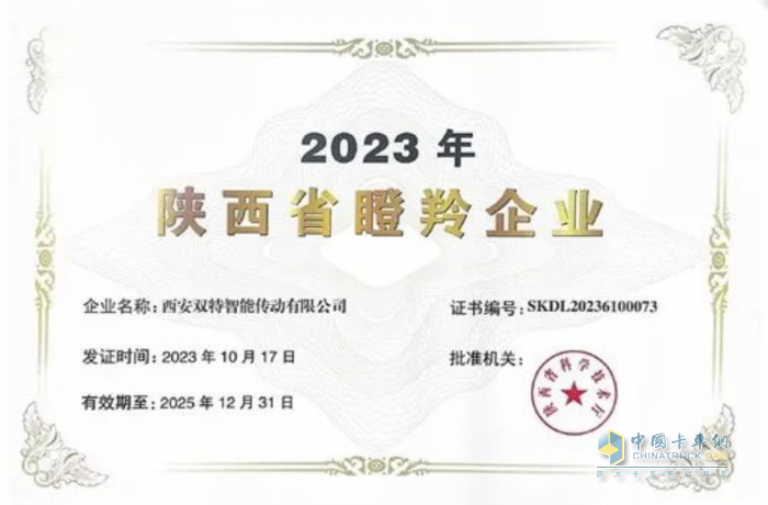雙特公司榮獲“2023年陜西省瞪羚企業(yè)”榮譽(yù)稱號